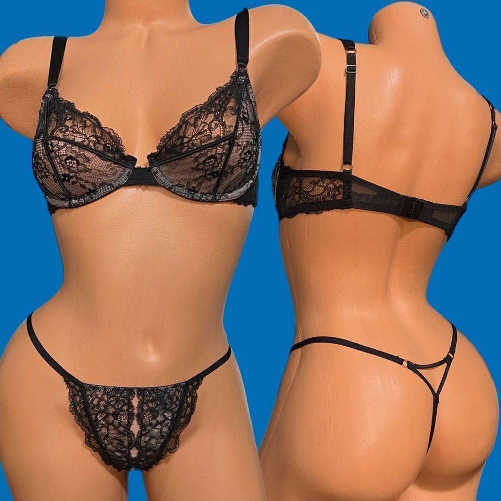 Victorias Secret Designer Collection Set Unlined Demi Bra & V-string Panty 34D L